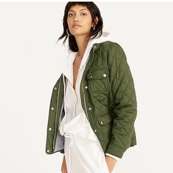 J Crew Quilted Downtown Jacket size small in deep moss (green) - Picture 1 of 5